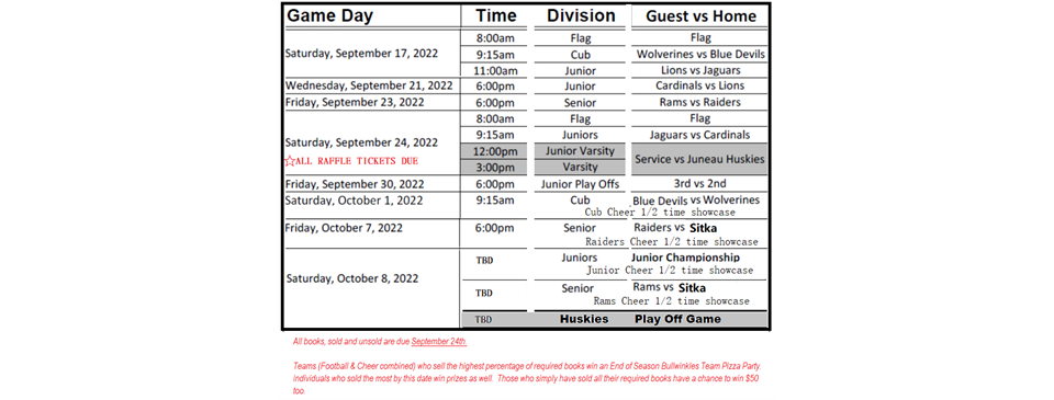 Schedule Update Remaining Games as of 09-13-22