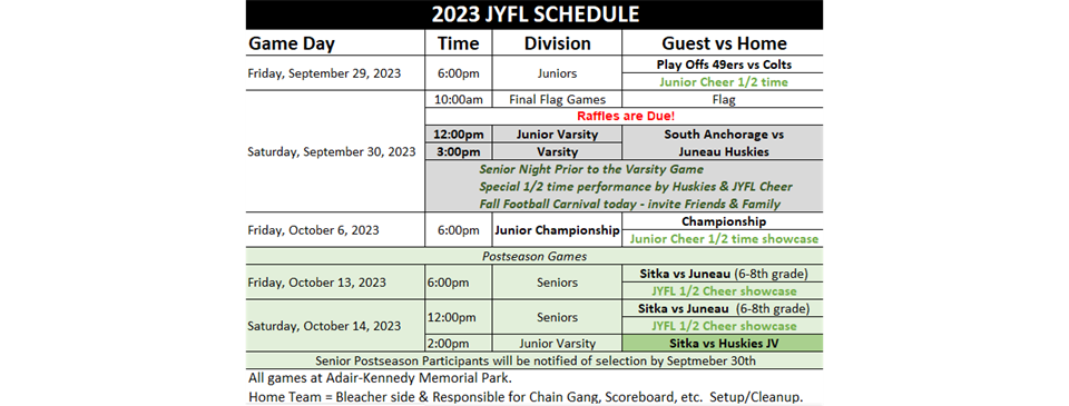 2023 Schedule change 9-21-2023